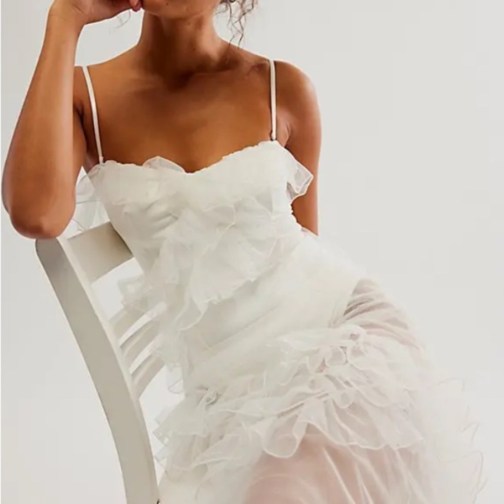 Free People White Ruffle Bodysuit